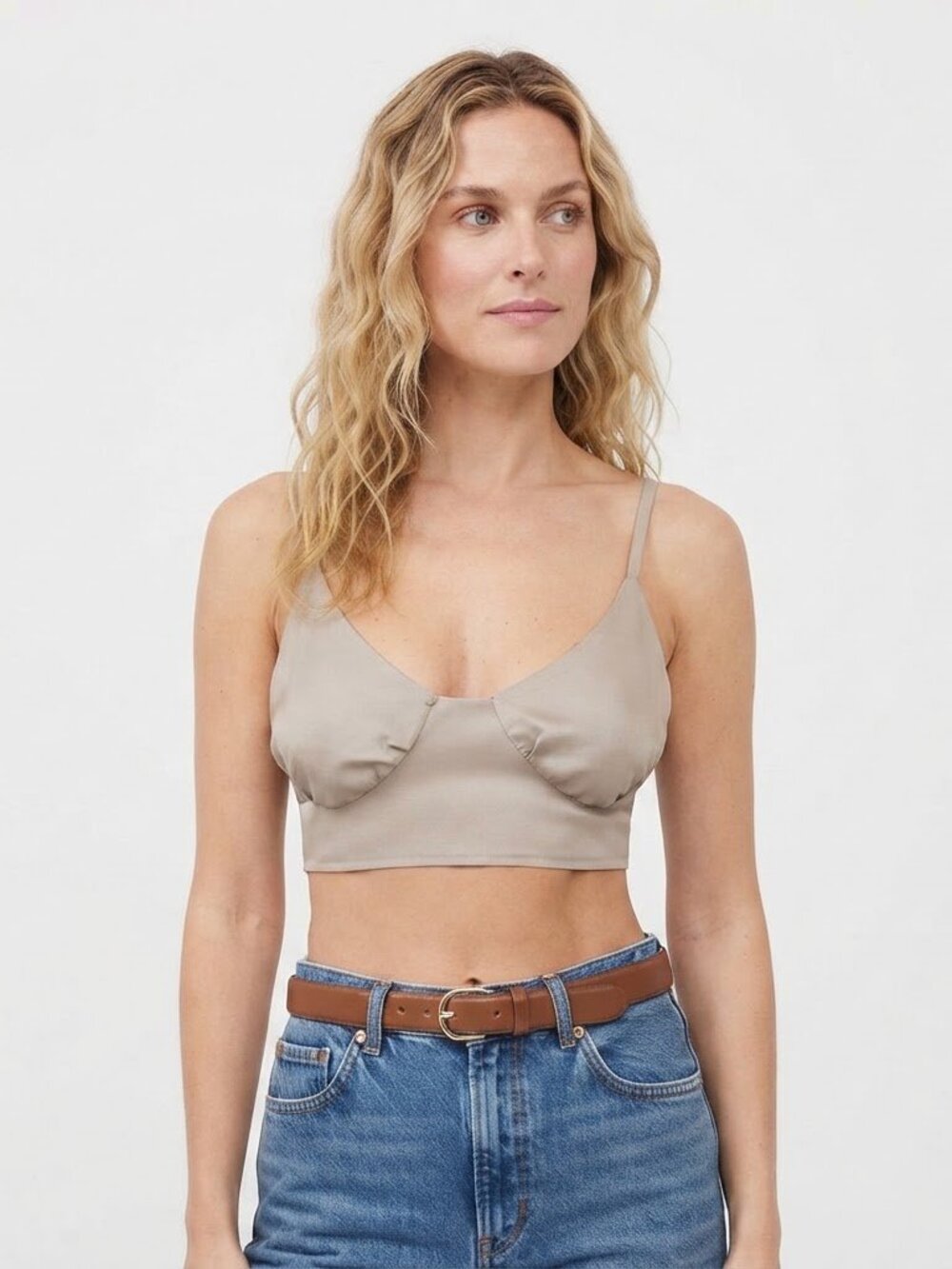 4th & Reckless Francesca Satin Crop Camisole Top Taupe Brown Size M NWT